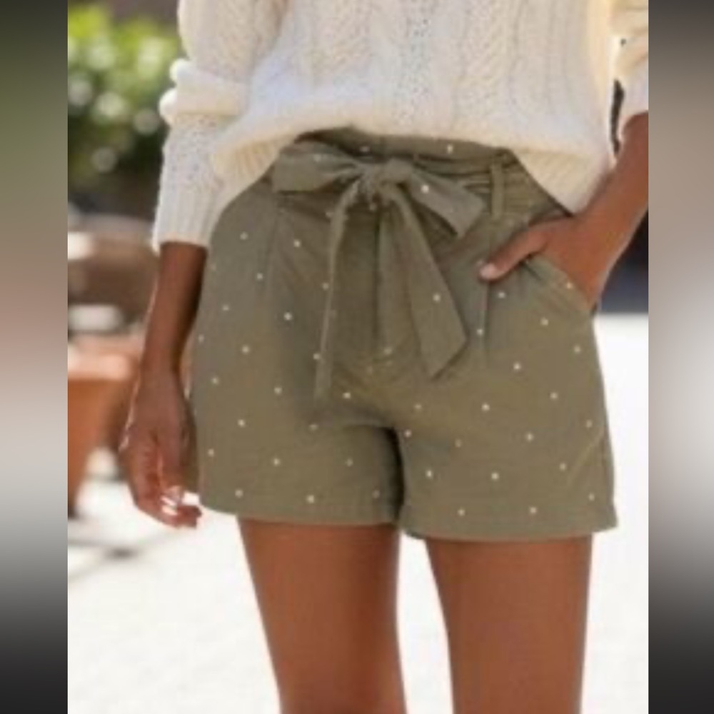 Anthropologie High Waist Olive Shorts with white dots by Mine